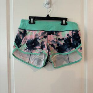 Teal and Pink Lululemon Speed Shorts